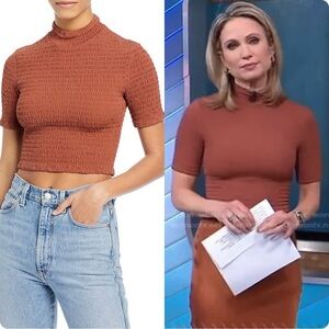 NWOT A.L.C. ‘Dana’ Smocked Mock Neck Crop Top in “Deep Amber” Size XS